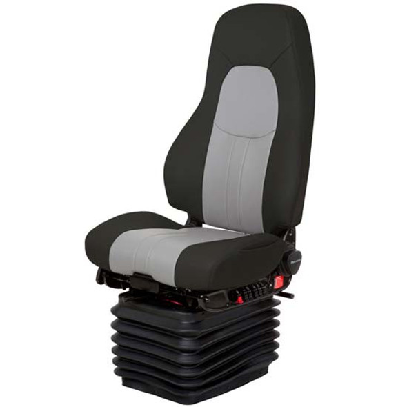 National Raven Wing Black & Gray 2 Tone Ultraleather Admiral Air High Back Driver Seat Standard Base W/ Swivel, Bellows, Heat, Wide Back, & W/O Arm Rests