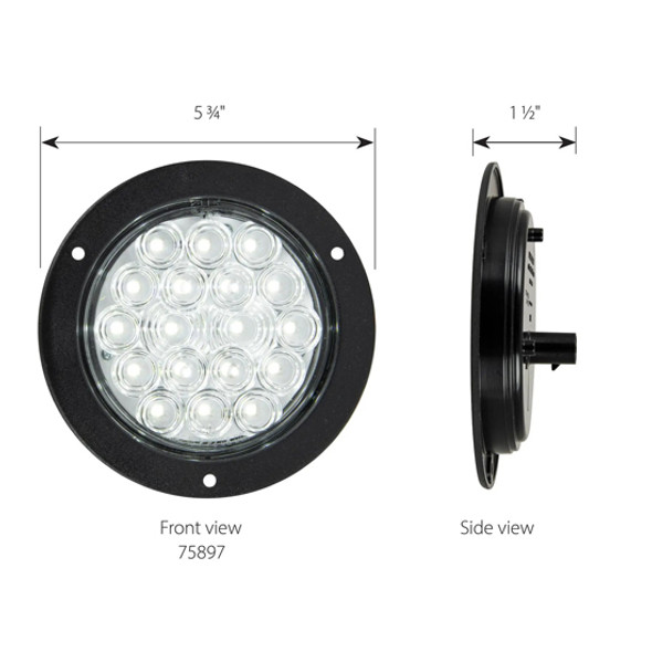4 Inch Round Back Up Light W/ Flange Mount - Plug In - White LED / Clear Lens