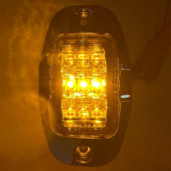 9 LED Wide Angle Clearance Marker Light  W/ Chrome Bezel - Amber LED / Amber Lens