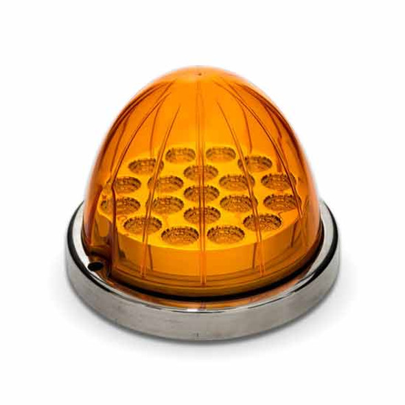 19 Diode Watermelon Style Surface Mount Signal & Marker Light W/ Reflector & Locking Ring - Amber LED / Amber Lens