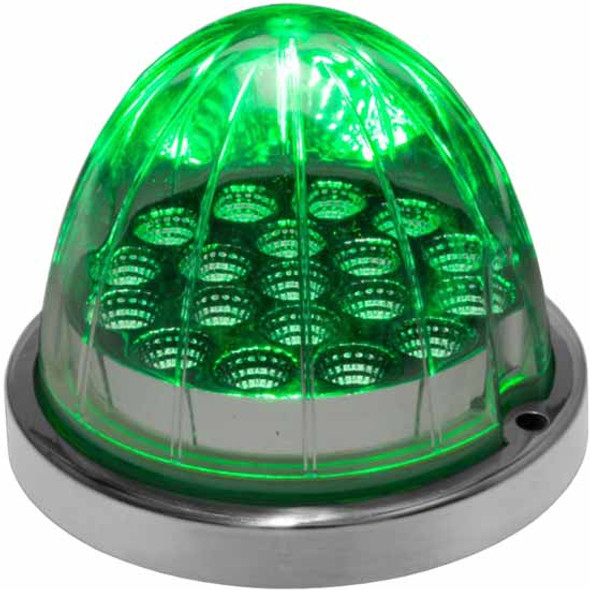 3.50 X 2.75 Inch Watermelon Marker-Turn Amber-Clear-Green Auxiliary Light W/ 19 Diodes, Clear Lens & Chrome Ring