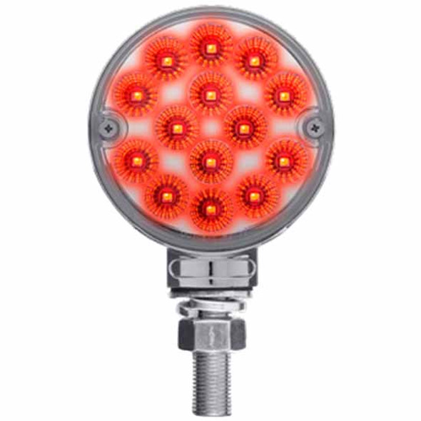 28 LED 3 Inch Round Reflector Turn & Marker Light W/ Single Post - Amber & Red LED/ Clear Lens