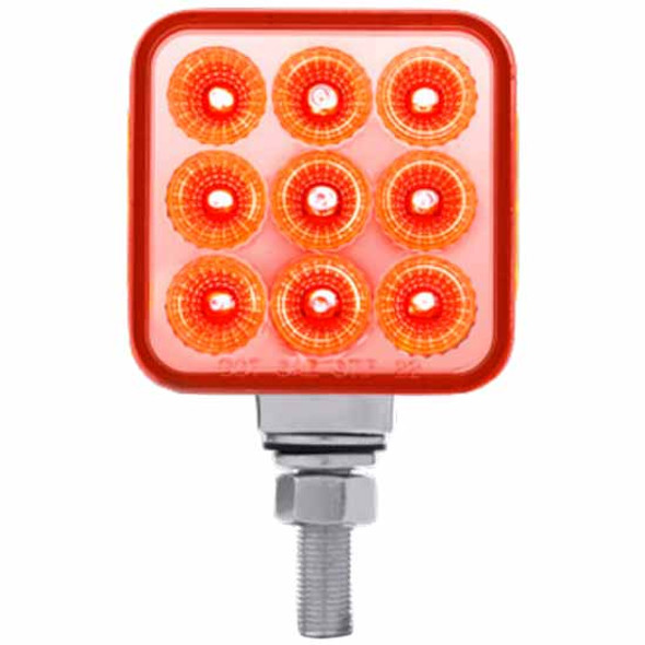 24 LED 3 Inch Square Reflector Stop, Turn, Marker Light W/ Single Post - Amber & Red LED/ Clear Lens