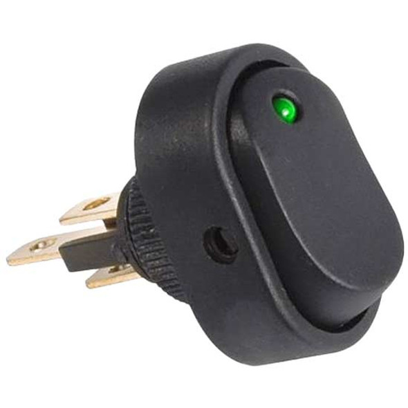 LED Green Oval Rocker Switch , 16A At 12V For 1/2 Inch Hole