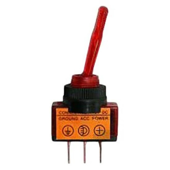 Red Illuminated Toggle Switch, 20A At 12V, 3 Terminals W/ .250 Tabs For 1/2 Inch Hole