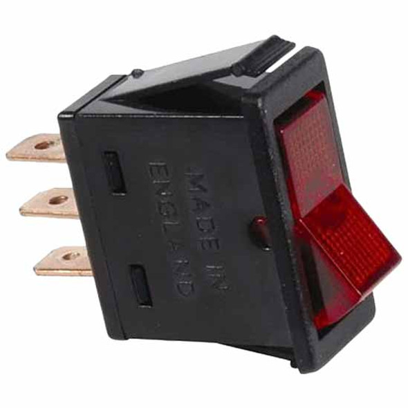 Illuminated Red Rocker Switch , 20A At 12V For 7/16 Inch x 1-1/8 Inch Slot