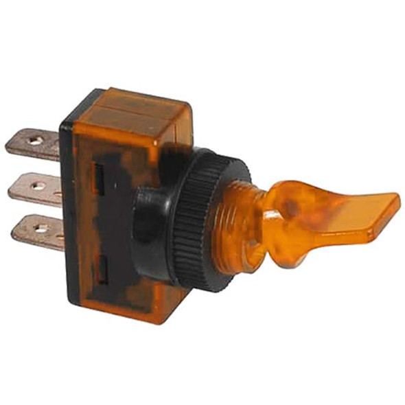 Amber Illuminated Duckbill Toggle Switch, 20A At 12V, 3 Terminals W/ .250 Tabs For 1/2 Inch Hole