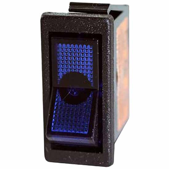 Illuminated Blue Rocker Switch , 20A At 12V For 7/16 Inch x 1-1/8 Inch Slot