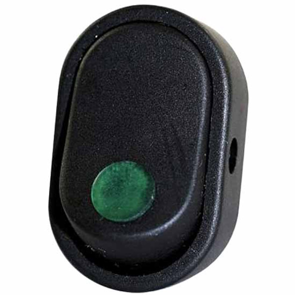Illuminated Green Oval Rocker Switch , 16A At 12V For 1/2 Inch Hole