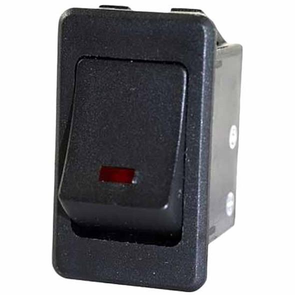 Black Miniature Rocker Switch W/ Red LED , 16A At 12V For 7/8 Inch x 1-1/2 Inch Slot
