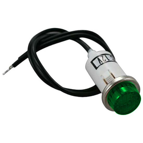 Green Warning Light W/ 2- 6 Inch Leads, 16A At 12V For 1/2 Inch Hole