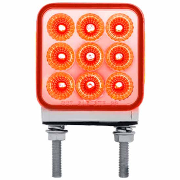 3 Inch Square 30 LED Reflector S/T/T Double Face Light W/ Double Post - Amber & Red LED/ Clear Lens