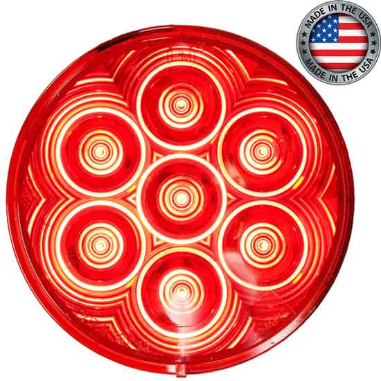 4 Inch Round 7 Diode LumenX White LED Stop, Tail & Turn Light Red Lens
