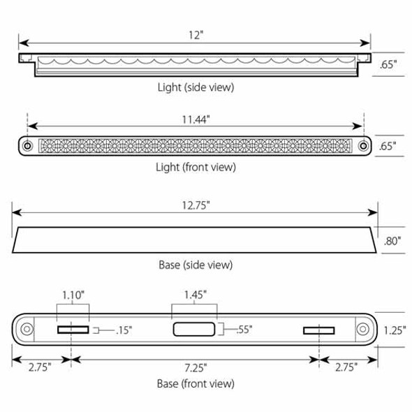 12 Inch Dual Function High/Low Red/Red LED Turn, Marker, Clearance Light Bar