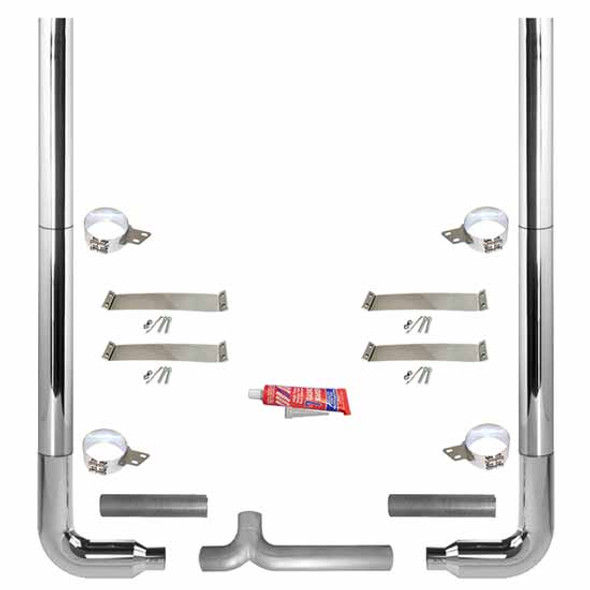 BESTfit 6-5 X 102 Inch Chrome Exhaust Kit W/ Flat Top Stacks, Long 90S & Chrome Tapered Y-Pipe