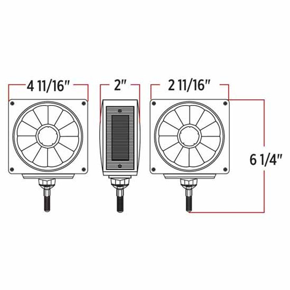 4.7 Inch 38 Diode Double Face Square Fender Light, Single Post, Passenger Side, Amber/Amber - Red/Red