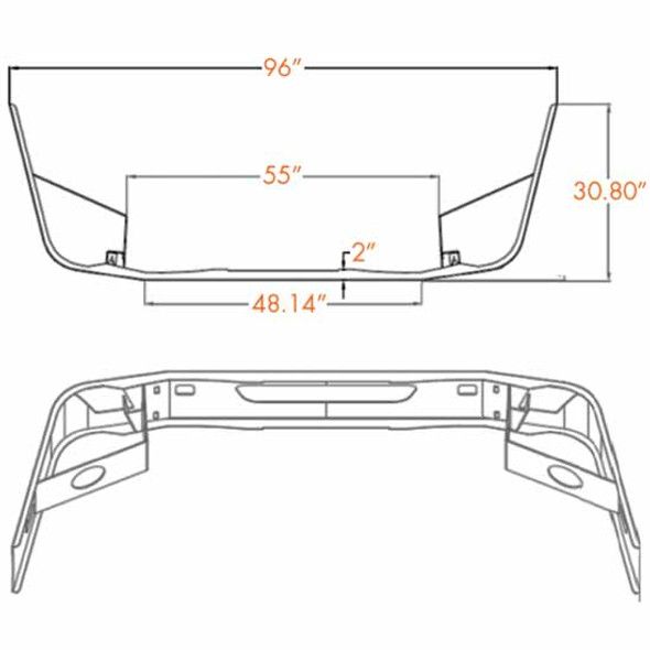 18 Inch Chrome Steel Wrap Around Bumper W/ Light Tow & Vent Holes For Volvo VNL Gen II