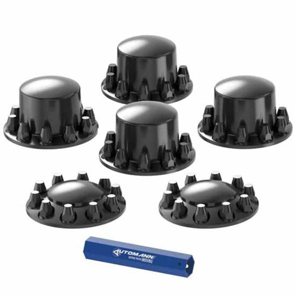 33MM Black Top Hat Kit With Rounded Caps & Nut Covers For 2 Steer & 4 Drive Wheels
