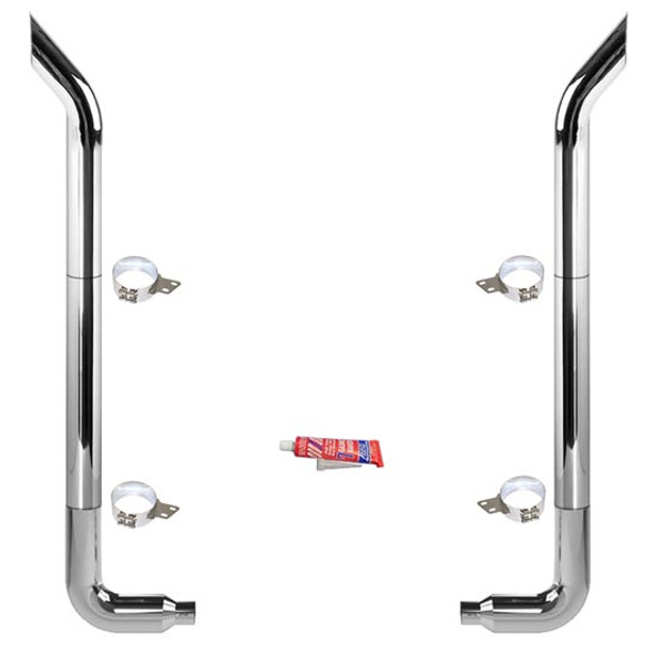 BESTfit 7-5 X 114 Inch Chrome Exhaust Kit W/ Bull Hauler Stacks & Long Drop Elbows For Peterbilt 359 1967 - 1987