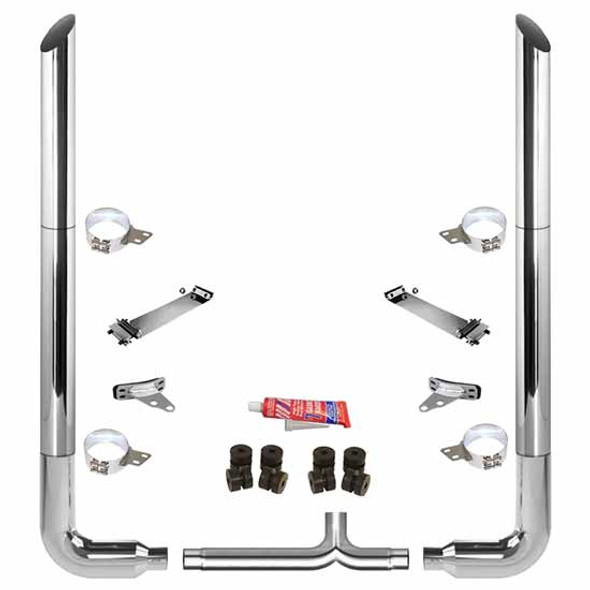 BESTfit 8-5 X 102 Inch Chrome Exhaust Kit W/ Miter Stacks, Long 90S & Chrome Tapered Y-Pipe