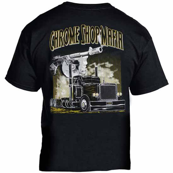 CSM Tommy Gun & Peterbilt Day Cab T-Shirt W/ Yellow Lettering & Flames - 2XL