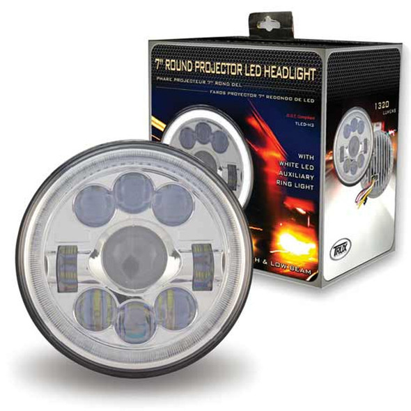 7 Inch Round Chrome LED Projection Headlight With 9 Diodes
