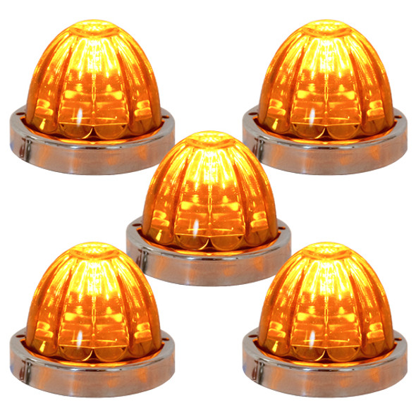 Legendary Glass 3-1/2 Inch Watermelon Amber-Amber LED Light W/ SS Bezel-5 Pack
