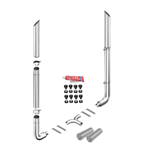 Lincoln Chrome 7-5 X 108 Inch Exhaust Kit W/ Miter Stacks, Long Drop Elbows & Tee For Peterbilt 359 1967 - 1987