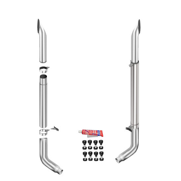 Lincoln Chrome 7-5 X 96 Inch Exhaust Kit W/ Short 30 Stacks & OE Style Elbows For Peterbilt 378, 379