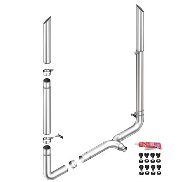 Lincoln Chrome 7-5 X 120 Inch Exhaust Kit W/ Miter Stacks, Long 90S & Chrome Tapered Y-Pipe For Peterbilt