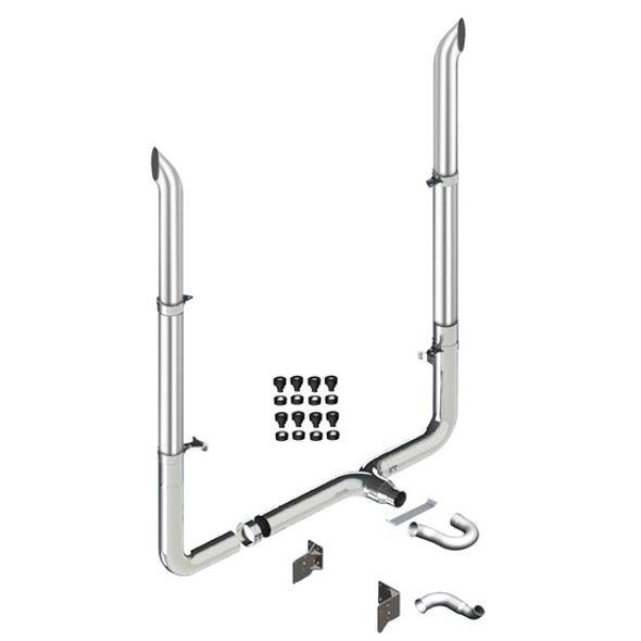 Lincoln Chrome Exhaust Kit, 7 x 84 Inch W/ West Coast Stacks & Long Drop Elbows For Peterbilt 389 2011-2017