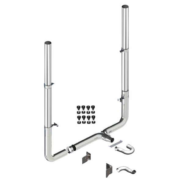 Lincoln Chrome Exhaust Kit, 7 x 96 Inch W/ Flat Top Stacks & Long Drop Elbows For Peterbilt 389 2011-2017