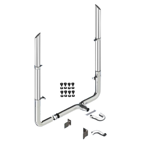 Lincoln Chrome Exhaust Kit, 7 x 96 Inch W/ Miter Cut Stacks & Long Drop Elbows For Peterbilt 389 2011-2017