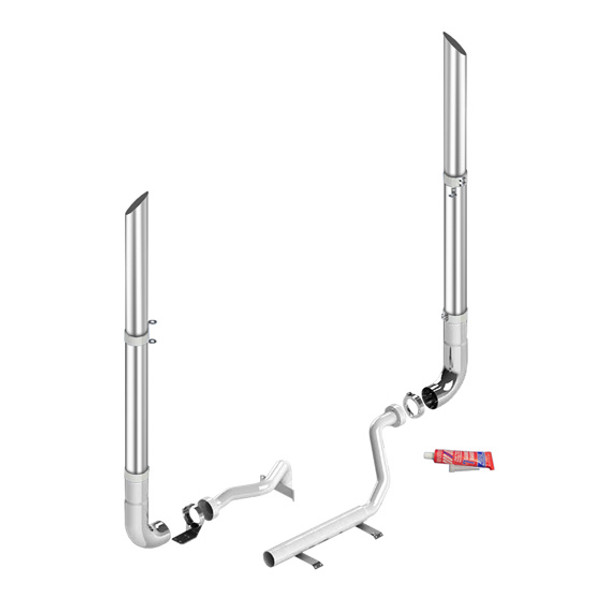 Lincoln Chrome Exhaust Kit, 7 x 108 Inch W/ Miter Cut Stacks & Long Drop Elbows For Kenworth W900L