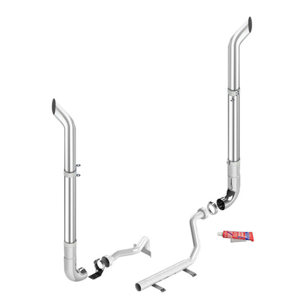 Lincoln Chrome Exhaust Kit, 7 x 108 Inch W/ Bull Hauler Stacks & Long Drop Elbows For Kenworth W900L