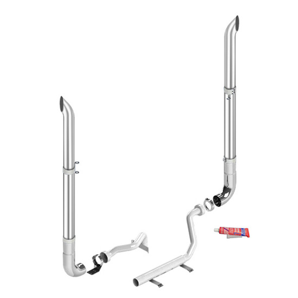 Lincoln Chrome Exhaust Kit, 7 x 108 Inch W/ West Coast Turn Stacks & Long Drop Elbows For Kenworth W900L