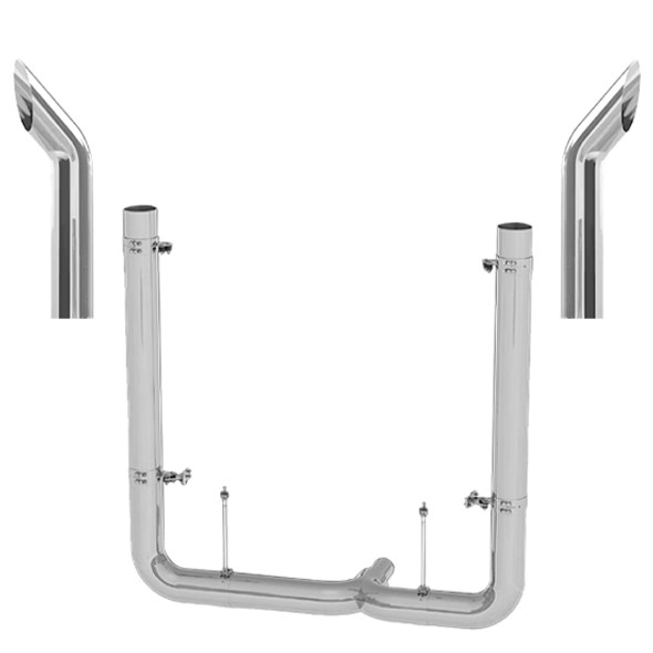 Peterbilt 389 Glider 2008-2023 7 X 55 Inch Quiet Spool & DR Pickett Elbow Exhaust Kit W/ 48 Inch Bull Hauler Stacks