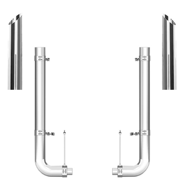 Peterbilt 379 2003-2006 5 X 55 Inch Quiet Spool & Pickett Style Elbow Exhaust Kit W/ 36 Inch Miter Stacks Peterbilt 379 2003-2006 5 X 55 Inch Quiet Spool & Pickett Style Elbow Exhaust Kit W/ 36 Inch Miter Stacks