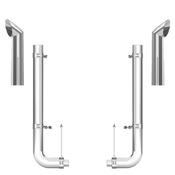 Peterbilt 379 2003-2006 6-5 X 55 Inch Spool & Pickett Style Elbow Exhaust Kit W/ 48 Inch Chino Stacks Peterbilt 379 2003-2006 6-5 X 55 Inch Spool & Pickett Style Elbow Exhaust Kit W/ 48 Inch Chino Stacks