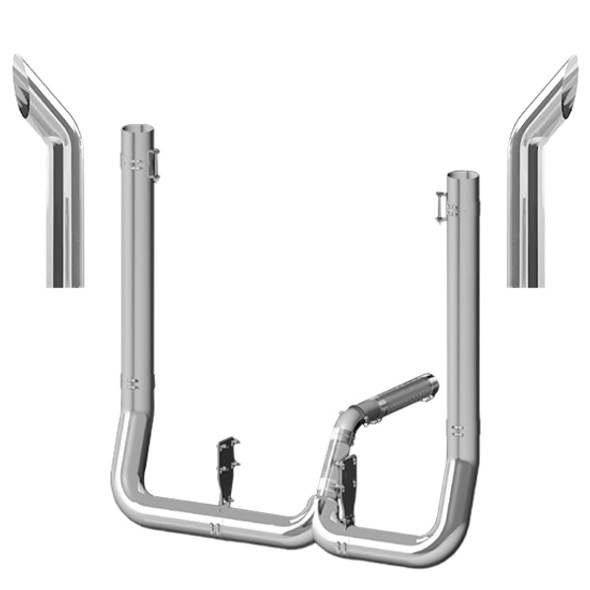 Kenworth W900L 1990-2024 7 X 55 Inch Spool & DR Elbows Exhaust Kit With 44 Inch Bull Hauler Stacks