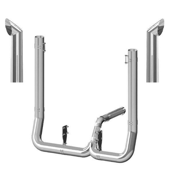Kenworth W900L 1982-2024 8 X 55 Inch Quiet Spool & DR Elbows Exhaust Kit With 54 Inch Chino Stacks