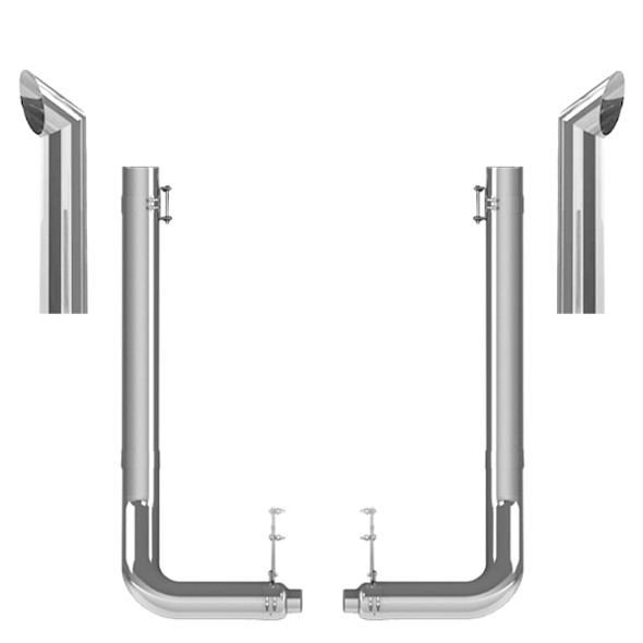 Kenworth W900L 1982-2024 8-5 X 55 Inch Quiet Spool & L Drop RP Exhaust Kit With 48 Inch Chino Stacks