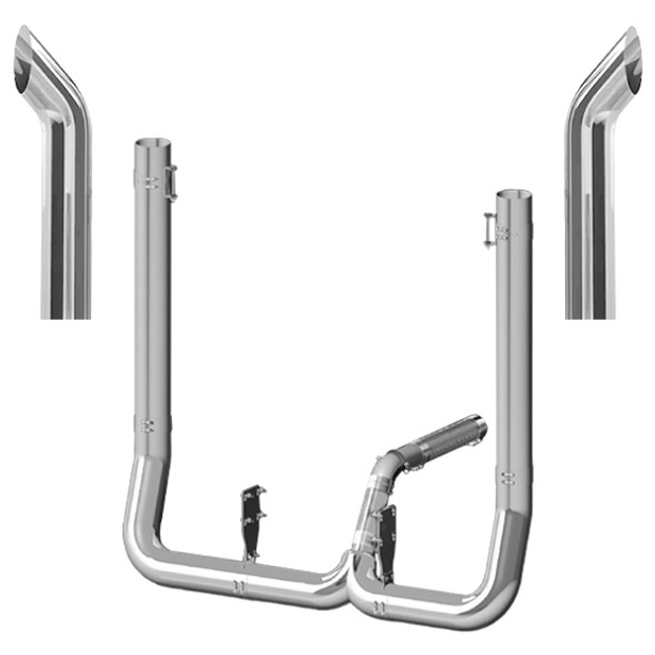 Kenworth W900L 1982-2024 8 X 55 Inch Quiet Spool & DR Elbows Exhaust Kit With 48 Inch Curve Stacks