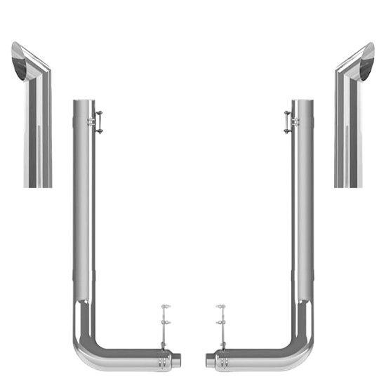 Kenworth W900L 1990-2024 6-5 X 55 Inch Spool & L Drop Elbow Exhaust Kit W/ 36 Inch Chino Stacks