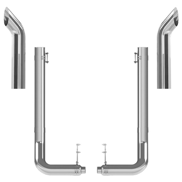 Kenworth W900L 1990-2024 8-5 X 55 Inch Quiet Spool & L Drop Elbow Exhaust Kit W/ 44 Inch Curve Stacks