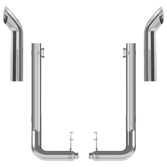 Kenworth W900L 1990-2024 8-5 X 55 Inch Spool & L Drop Elbow Exhaust Kit W/ 44 Inch Curve Stacks