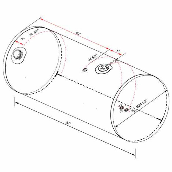 Kenworth BESTfit 135 Gallon Rear Fill Fuel Tank 24.5 X 66 Inch Passenger Side For Front Manifold
