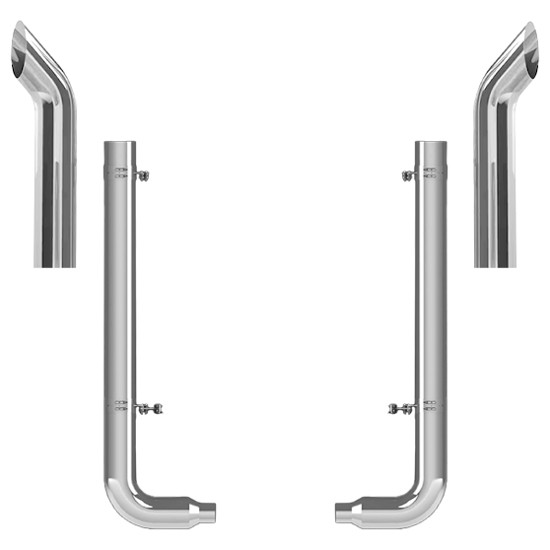 Peterbilt 378, 379, 389 Glider 6-5 X 55 Inch Quiet Spool & Pickett Style Elbow Exhaust Kit W/  68 Inch Curve Stacks