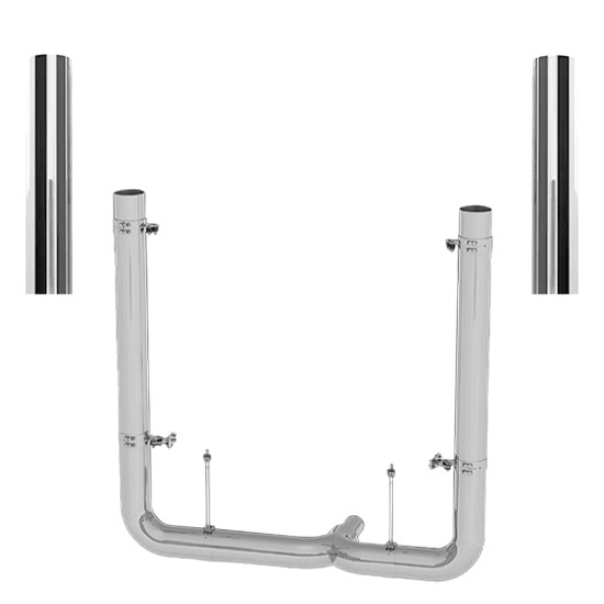 Peterbilt 379, 389 Glider 7-5 X 55 Inch Spool & DR Pickett Elbow Exhaust Kit W/  68 Inch Flat Top Stacks