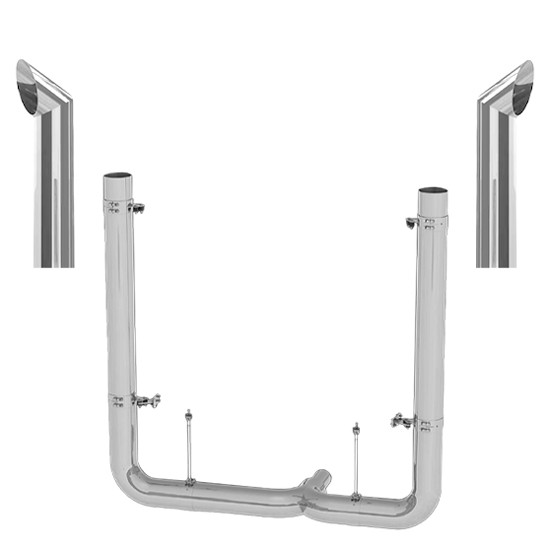 Peterbilt 379, 389 Glider 8-5 X 55 Inch Spool & DR Pickett Elbow Exhaust Kit W/  68 Inch Chino Stacks